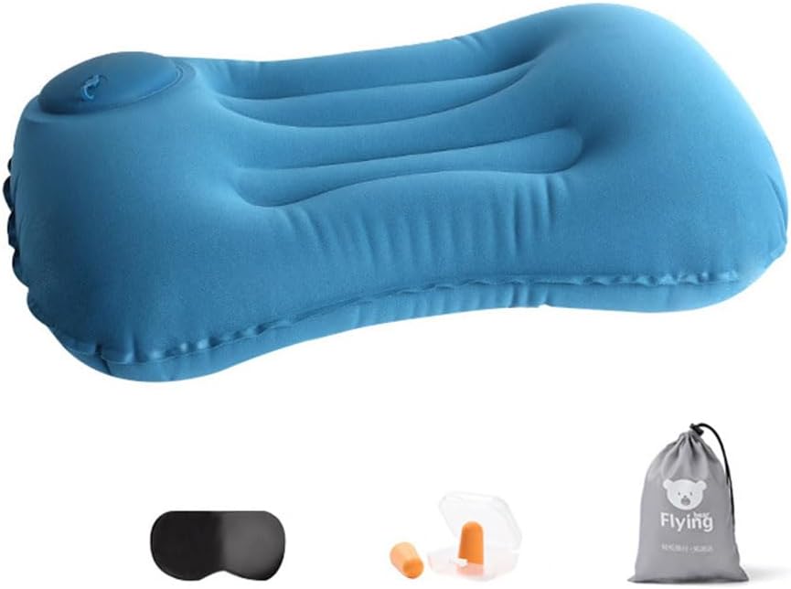 JZSJZS Inflatable Travel Pillow, Compressible Camping Pillow for Neck Lumbar Support, Comfortable Neck Head Support Pillow for Camping Hiking(Blue)