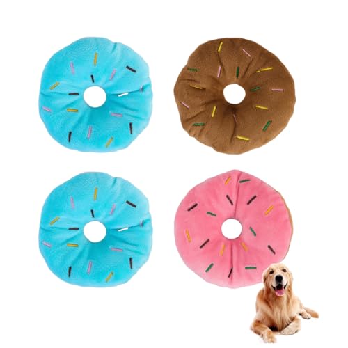 ZAAWUUT Lot de 4 jouets couineurs interactifs en forme de donut en peluche douce pour petits chiens (3 couleurs)