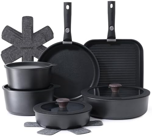 SENSARTE 17 Piece Pots and Pans Set, Nonstick Detachable Handle C...