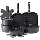 SENSARTE 17 Piece Pots and Pans Set, Nonstick Detachable Handle Cookware, Induction Kitchen Cookware Set with Removable Handle, Healthy Non Stick RV Cookware, Oven Safe (Black)