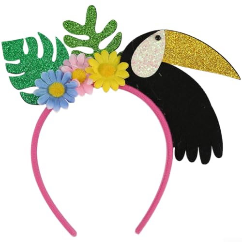 Diadema de fiesta hawaiana con diseño de flamencos y flores tropicales, banda elástica de tela con purpurina para Luau, playa, vacaciones, adultos y niños, 22 cm (E)