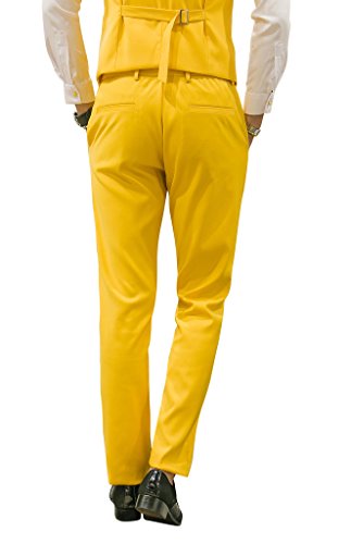 MOGU Mens Slim Fit 3 Piece Suit Blazer Jacket Pants and Vest Set US Size Blazer 36/Pants 32 Yellow