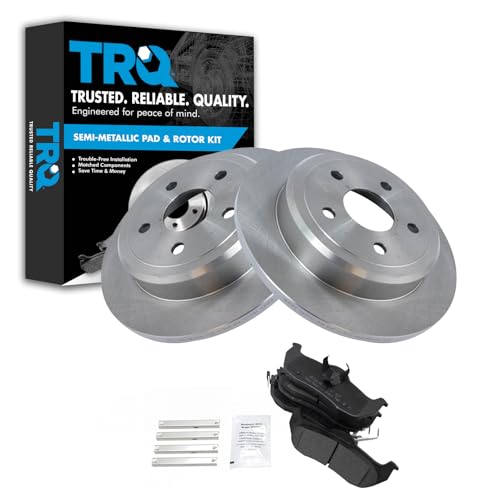 Image of TRQ Rear Brake Pad and Rotor Set Semi Metallic Solid Rotors | For 2006-2010 Jeep Commander 2005-2010 Grand Cherokee