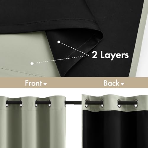 Image of MIULEE Sage Green 100% Blackout Curtains for Bedroom 40x84 Inch 2 Panels | 2 Thick Layers Thermal Insulated Short Curtains with Black Liner, Noise Reducing Grommet, Drapes for Living Room