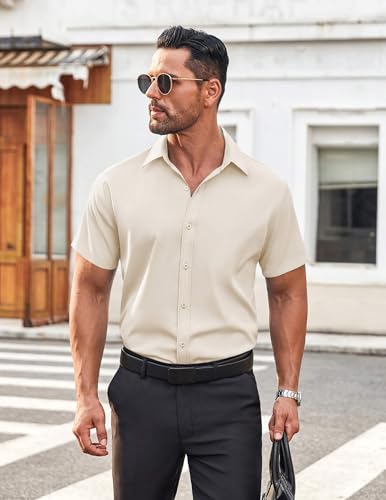 COOFANDY Men's Button Down Shirt Short Sleeve Dress Shirt Casual Beach Summer Wedding Shirt - Image 6