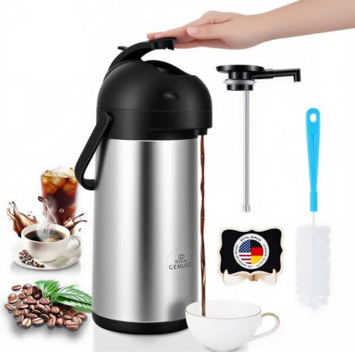 Airpot Coffee Dispenser 74 oz (2.2L) with Pump, Cleaning Brush, and Table Tent Sign - Stainless