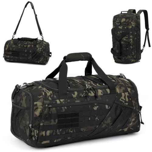 Image of 3-in-1 Travel Duffel Bag Backpack for Men Women 45L Tactical Gym Duffle & Sports Holdall Bag with Shoe Compartment & Wet Pocket Carry on Weekend Overnight Bags for Traveling Hiking, Camo