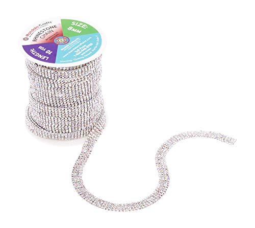 Image of Mandala Crafts 4-Row Silver Tone Rhinestones Cup Chains for Jewelry | 2mm Per Row, 8mm Strand Wide, 10 YDs Roll, Bling Crystal Diamond Wrap, for Sewing, DIY, Wedding Decor