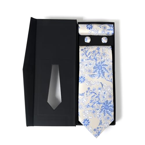 Image of Men's Tie Set with Pocket Square, Cufflinks and Gift Box | 100% microfiber; tie 59 x 3.15 in; square 10 x 10 in; gift box included
