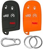 Click&Fit Silicone Key Fob Covers Compatible with 2014-2022 Jeep Grand Cherokee Compass Renegade, Dodge Charger Challenger Durango Journey, Chrysler – Car Key Shell Protector 5-B, Camo+Orange
