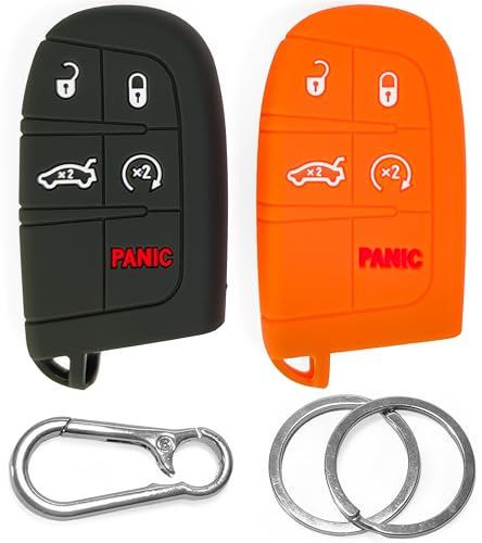 Click&Fit Silicone Key Fob Covers Compatible with 2014-2022 Jeep Grand Cherokee Compass Renegade, Dodge Charger Challenger Durango Journey, Chrysler – Car Key Shell Protector 5-B, Camo+Orange