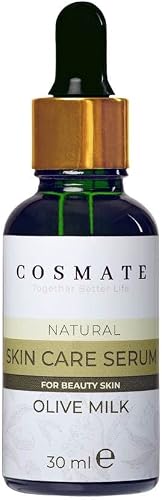Cosmate Skin Care Serum with Olive Milk for Beauty Skin, Face Moisturizer, Lotion for Dry Skin, Anti-wrinkle, Vitamin A & Vitamin E oil, Anti-Aging, Eczema, Scar Treatment, Cleansing Oil, Natural Paraben Free 1 fl Oz/30 ml