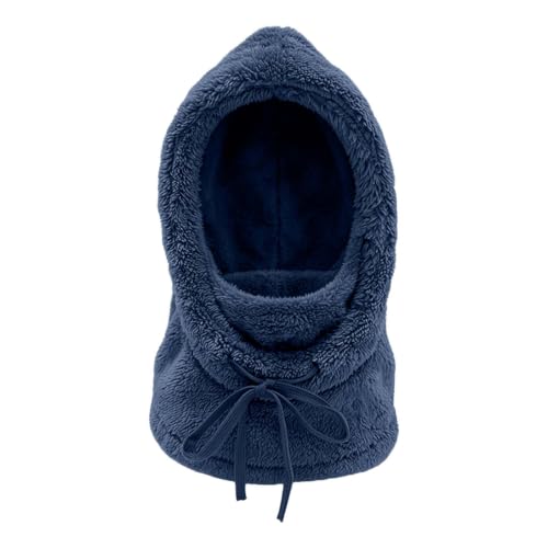 Winter Hats for Women Sherpa Fleece Windproof Ski Cold Weather Hat Blue | Thermal Ski Mask for Men and Women,Adjustable Drawstring,Neck Warmer,Winter Face Cover,Windproof & Warm,Skiing & Snowboarding