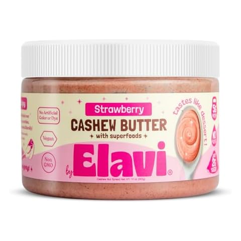 ELAVI Keto Cashew Butter Jar - Gut-Friendly, Low-Sugar Dessert Spread | Vegan, Kid-Friendly, No Added Sugar, No Stevia, No Sugar Alcohols, No Erythritol, No Palm Oil (10 Ounces, Strawberry) Cover