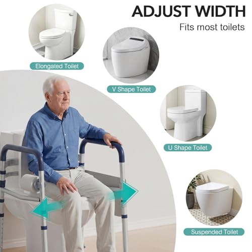 HOMENURSE Toilet Safety Rails for Seniors (350 lb), Adjustable Height & Width Toilet Safety Frame for Elderly, Disabled, Foldable Handicap Toilet Handles with Suction Cups, Fits Most Toilets - Image 7