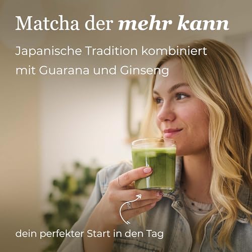 Bio Energy Matcha+, Matcha-Mix mit Guarana Pulver, Ginseng Pulver und 60 % Bio Premium Matcha aus Japan für einen natürlichen Start in den Tag, 80g