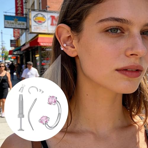 Hoop Nose Rings for Women,Lip Ear Piercing Jewelry,Hoop Nose Piercings Silver Jewelry Set | for Lip Ear Helix Septum Daily Travel Party Dating Wedding Prom