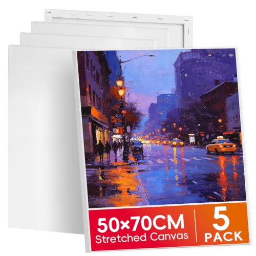 Image of 5 Pack Stretched Canvas 50x70cm – Bulk Large Painting Canvas, Triple Primed Cotton Canvas Boards for Acrylic & Oil, Canvas Set for Artists & Studio