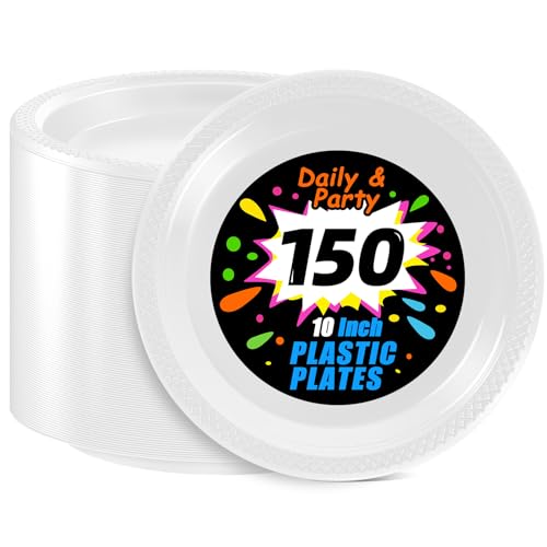 WELLIFE 150 Pcs 10 Inch White Plastic Plates