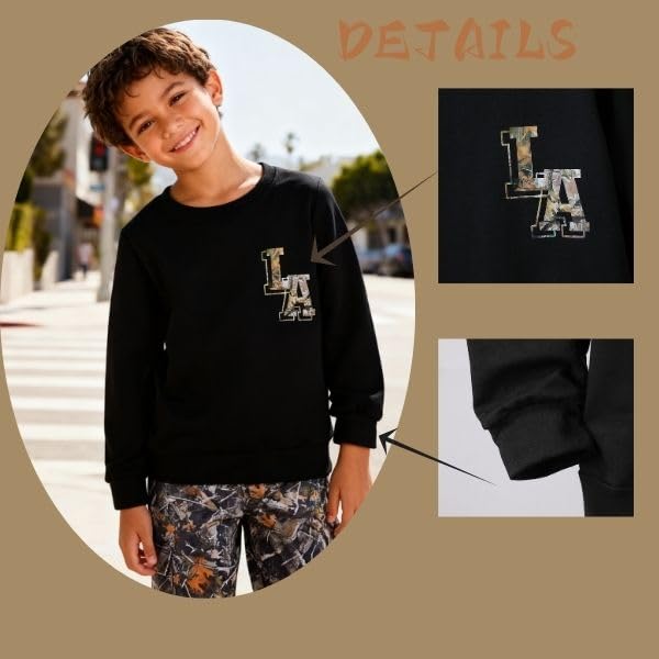 Image of Boy Clothes Plant Camouflage Pants LA Letter Print Top Sweatsuit Fall Boys Outfits Set