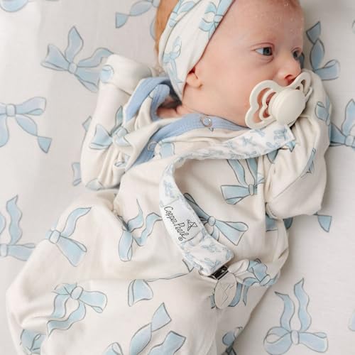Image of Copper Pearl 3-Pack Pacifier Holders: Premium Knit Binky Clips for Baby Girls and Boys - Stylish Stainless Steel Design for Secure No-Drop Attachment - Gemma in Tan