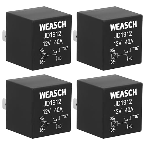 Weasch 4 Pack JD1912 Car Relay, 12V 40A, 4 Pin SPST, Automotive Switches and Starters, Waterproof Relay for Boat Tractor Truck Motorcycle (4)