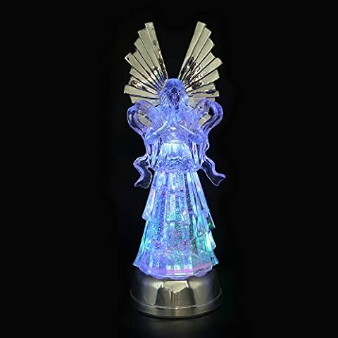 DRomance 14" Angel Snow Globe Lantern Battery Operated with 6 Hour Timer Color Changing LED Light Praying Angel Swirling Glitter Water Lamp Thanksgiving Christmas Holiday Decor Gift Cover