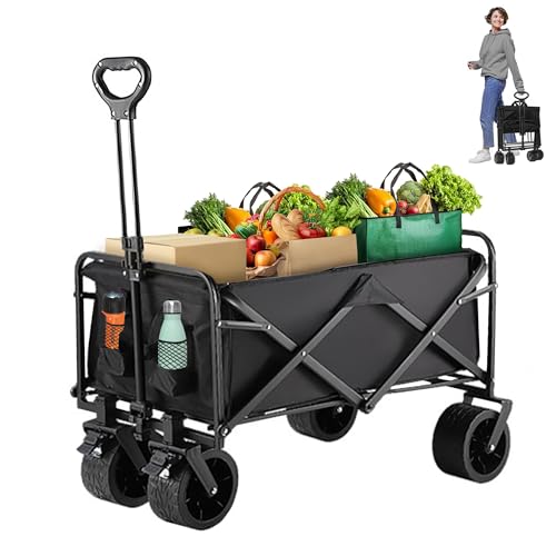 Carrito Transporte Multiusos XXL Carro Plegable Todoterreno para Playa Jardín Camping Compras Mango Telescópico Ajustable Tela Resistente e Impermeable Estructura metálica. Carretilla Carga Máx 150KG