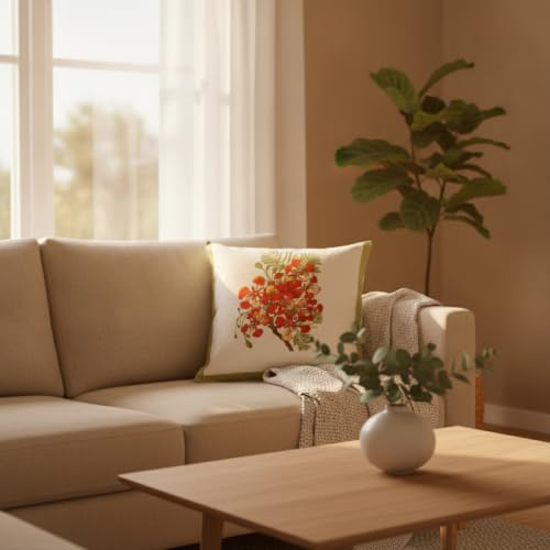Image of Botanical Floral Cushion Cover 16 x 16 Inch (2) | Decorative Throw Pillow Cover for Sofa Couch Bed Living Room Bedroom | Soft Durable Home Decor Accent