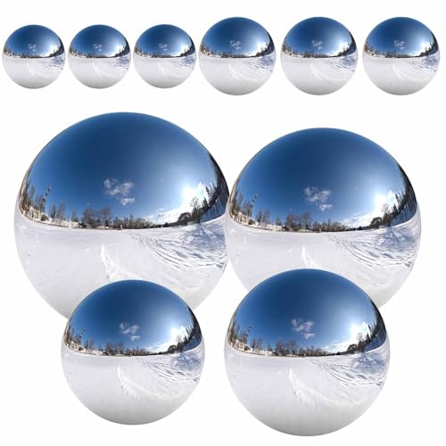 Counius Sfera da Osservazione in Acciaio Inox, 10 Pcs 25-100 mm Sfere Decorative da Giardino,Sfera da Giardino Riflettente Lucidata a Specchio Sfere Galleggianti per Laghetto Globo Senza Cuciture