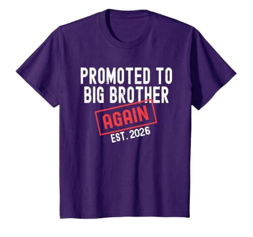 Promoted to Big Brother Again Est 2026 Big Bro 2026 Men Kids T-Shirt, Youth, Purple, Large