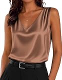 Zeagoo Womens Work Tops Satin Tank Tops V Neck Sleeveless Silky Camisole Top Basic Summer Cami...