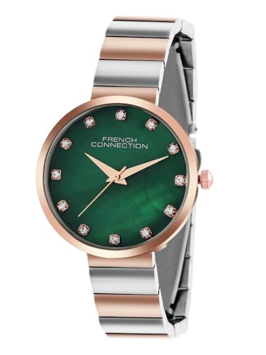Image of French Connection Mop Green Round Dial with Rose Two Tone Stainless Steel Metal Strap Watch - for Womens FCN0128RTM