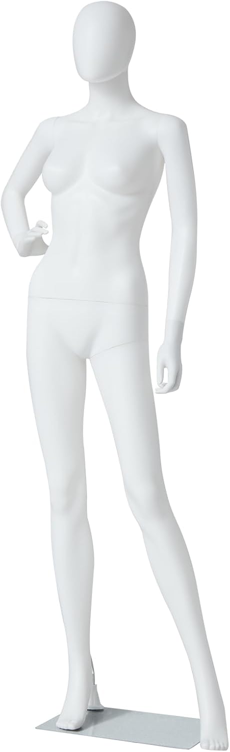 Kinpaw 6FT Female Mannequin Full Body Torso - Wedding Dress Manikin Body, Boutiques Garment Rack, Realistic Clothing Display Rack, Dress Form for House, Clothing Store, Bridal Shop, Bright White
