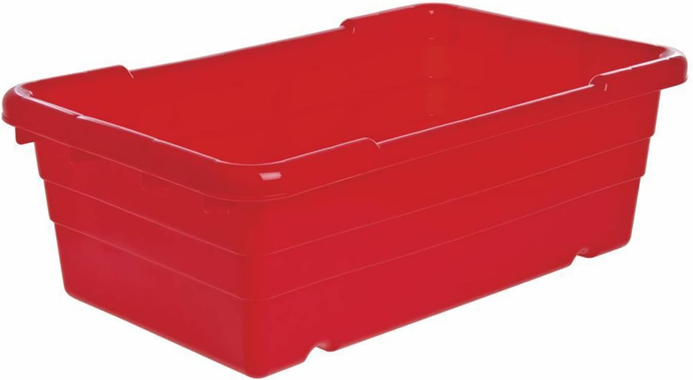 Red Boxes Meat Lug Storage Food Tote Commericall Proccesing Tub Bin Rectangle Container Plastic Length 25" Width 16" Depth 8.5" of Set