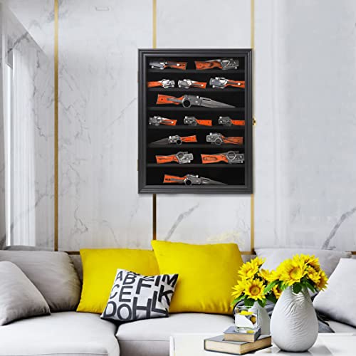 Jinchuan Knife Display Case Pocket Knife Display Stand Military Folding Knife Shadow Box Wall Cabinet With Uv Protection Acrylic Lockable, Black #TOP5