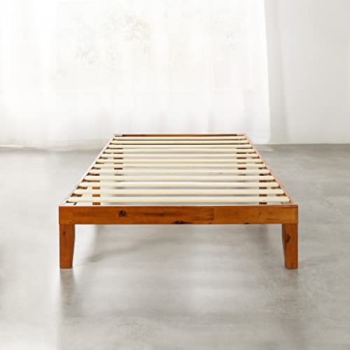 Mellow Naturalista Classic 12 Inch Solid Wood Platform Bed with Wooden Slats, Twin XL, Cherry