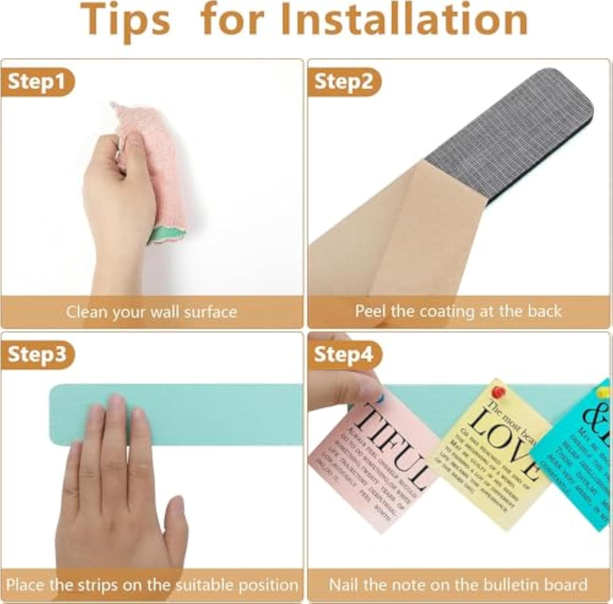 5 Pack Felt Pin Board Bar Strips with Push Pins
