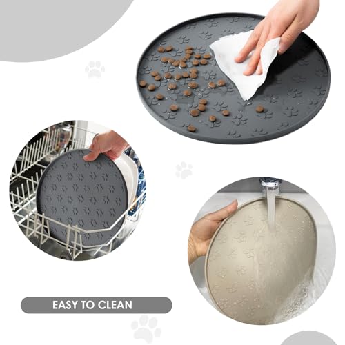 Napfunterlage Katzen, 27×27 cm Silikonmatte Rund, rutschfeste Unterlage Hundenapf für Futter, Wasserdicht Silikon-Futtermatten für Mittlere und Kleine Haustiere (1Pack Grau, 27cm x 27cm)