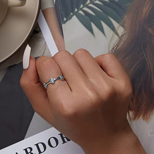 Evil Eye Turquoise Ring For Women: 925 Sterling Silver Turkish Eyes Stackable Rings Wedding Eternity Band Engagement Promise Bands, Fashion Jewelry Birthday Gifts For Teen Girls Size 7 #TOP5