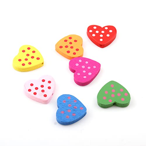 Wooden Beads for Threading 20 Pieces Motif Colourful Beads Set for DIY Bracelets Jewellery Necklaces Mixed Colour (Heart with Punk 22 mm) - Image 4