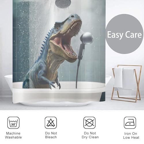 Rideau de douche dinosaure imperméable rideau de bain polyester lavable 180x200 avec crochets - 8