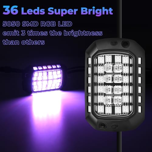 Image of 8 Pods RGB Rock Lights for 12V Trucks Boat Golf Cart, App & Remote