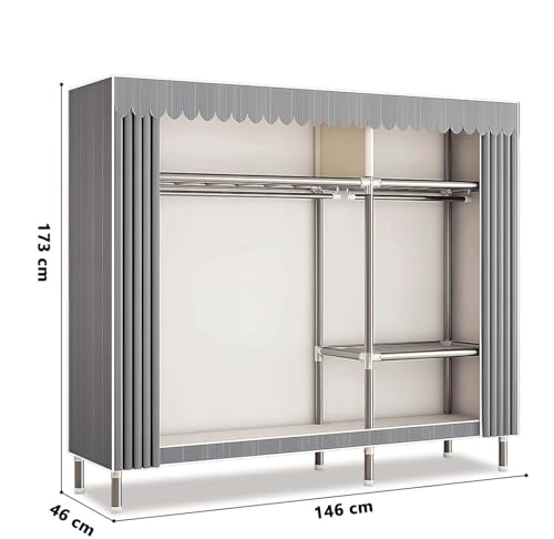 Armadio portatile in tela, armadio multifunzionale in tessuto con ripiani e asta per appendere la camera da letto, armadio pieghevole salvaspazio 146 x 46 x 173 cm