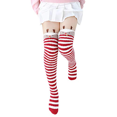 YASSON Damen Overknee Strümpfe Kniestrümpfe Mädchen Herbst Winter Lang Streifen Socken Weihnachten Überkniestrümpfe High Socks Einheistgröße Cover