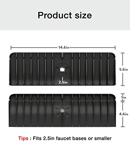 Blissy Life Kitchen Sink Splash Guard - Silicone Mat Behind Faucet, Handle Drip Water Catcher Tray, Counter Backsplash Protector For Bathroom Kitchen Rvs Farmhouse - 14 Inches (Black) #TOP5