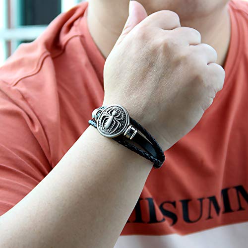 Caupvg Superhero Bracelets Anime Spider Leather Bangle Anime Cute Cartoon Wristband Bangles Cosplay Prop Classic Movie Fans Wrist Belt Jewelry Gift For Men Boys (Black) #TOP3