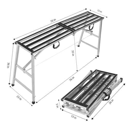 Image of Scaffolding Platform Folding Work Platform Height Adjustment 35-55 inch(H) Portable Steel Step Ladder Stool for Home Improvement, Drywall Painting, Maintenance at Height, Maximum Load 800lbs