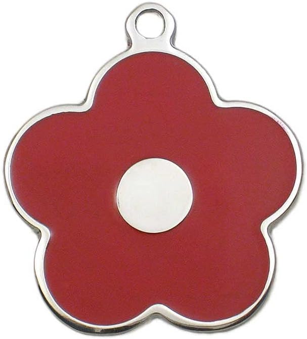 LuckyPet Pet ID Tag - Stainless Steel Flower Jewelry Tag - Dog & Cat Tags - Custom Engraved on Back - Size: Large, Color: Red
