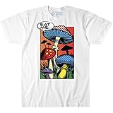 Liquid Blue unisex adult Eat Me Pop Art Mushrooms T-shirt T Shirt, White, Medium US
